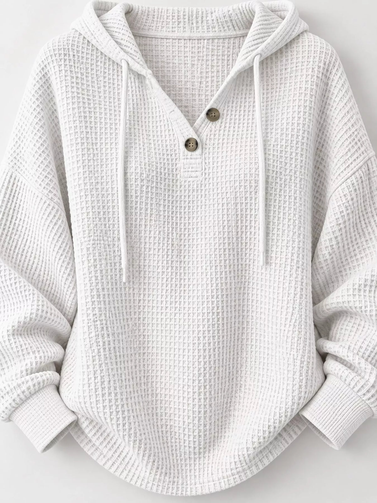 Waffle-knit hoodie, white flat lay