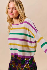 Trendsi SO ME Mardi Gras Color Stripe Lightweight Sweater Top -