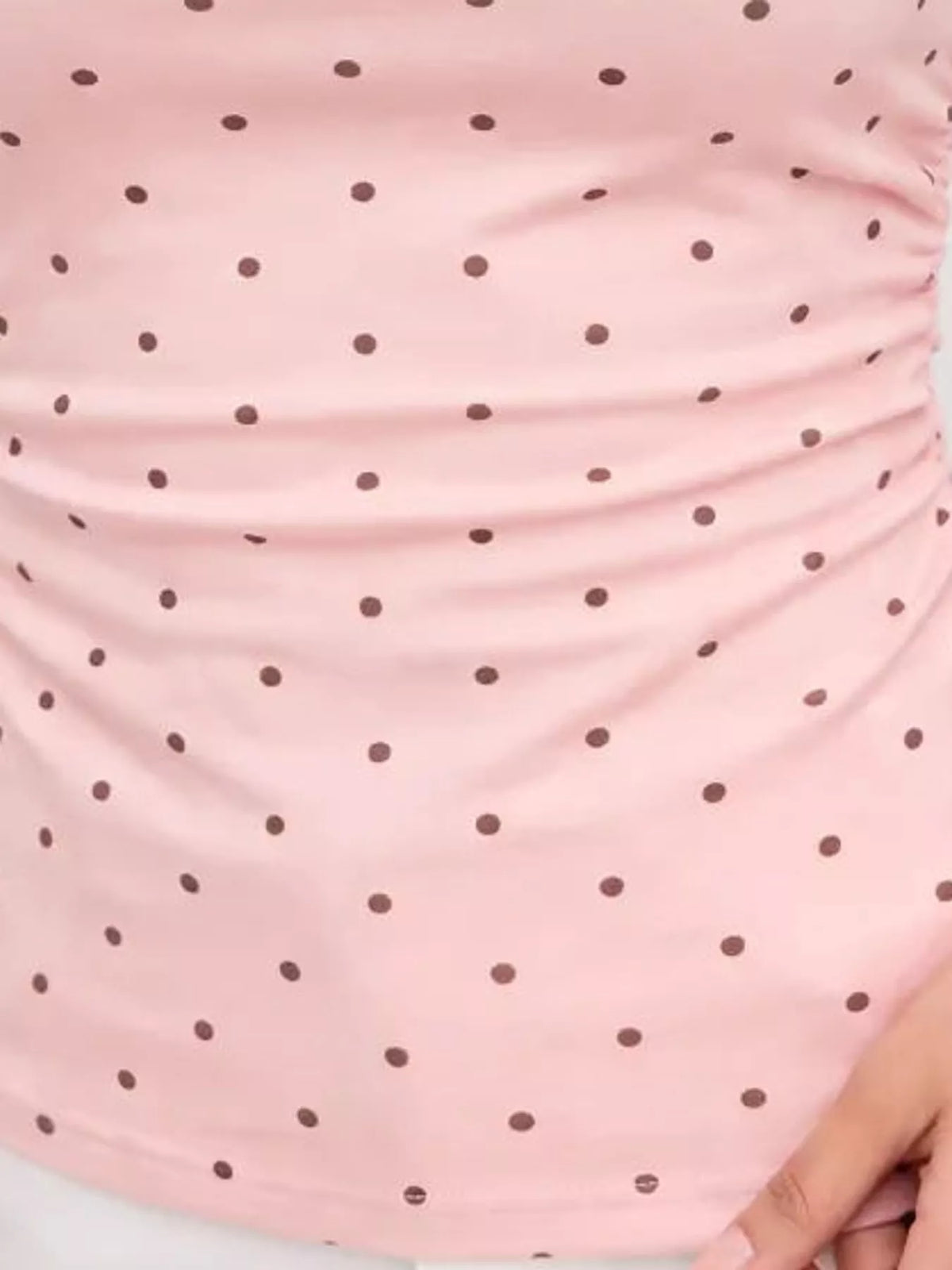 Polka Dot Print Sleeveless Tank Top with Tie Back, detail view in pink and black
