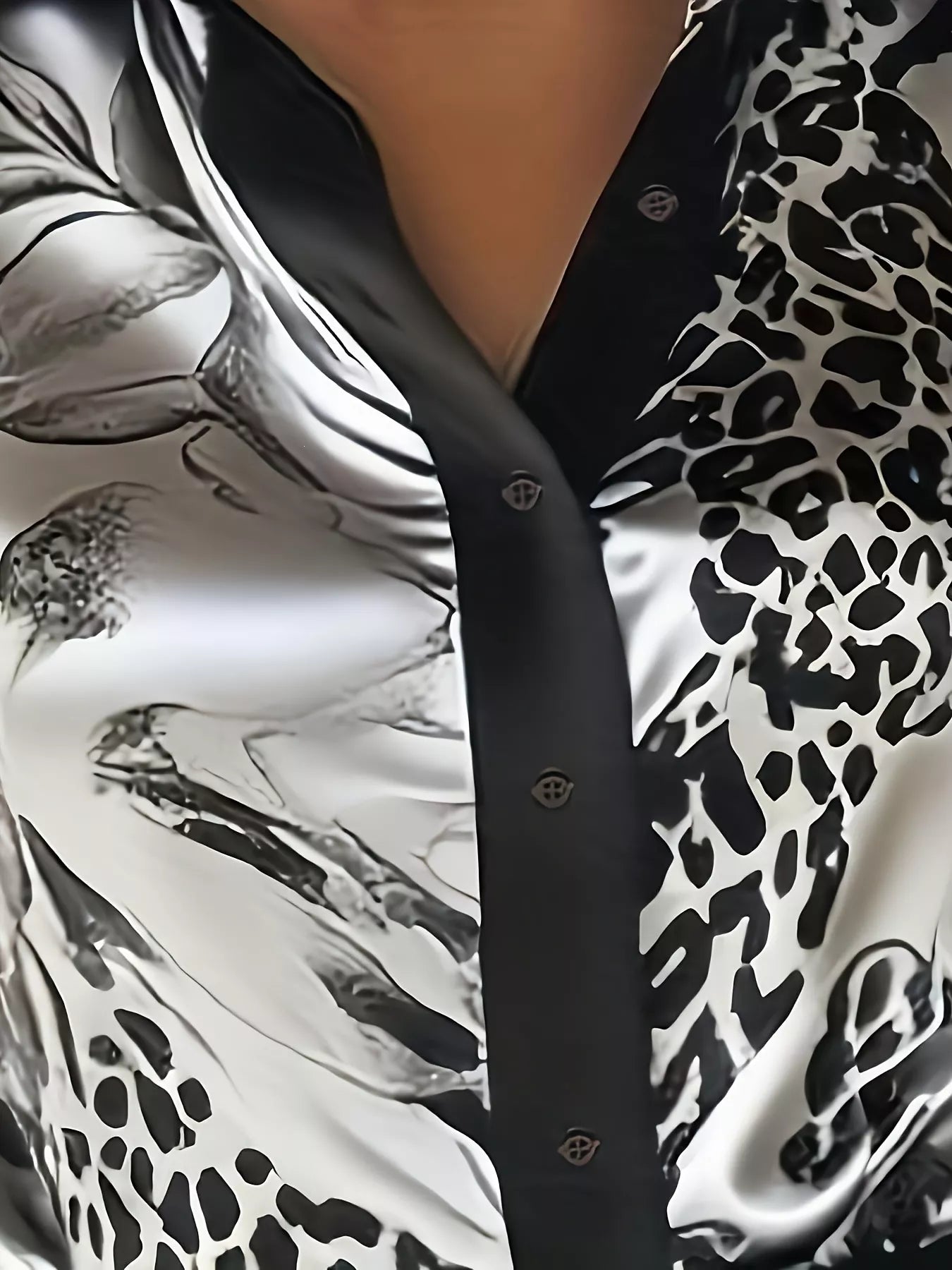 Trendsi Satin Leopard Button Up Shirt -