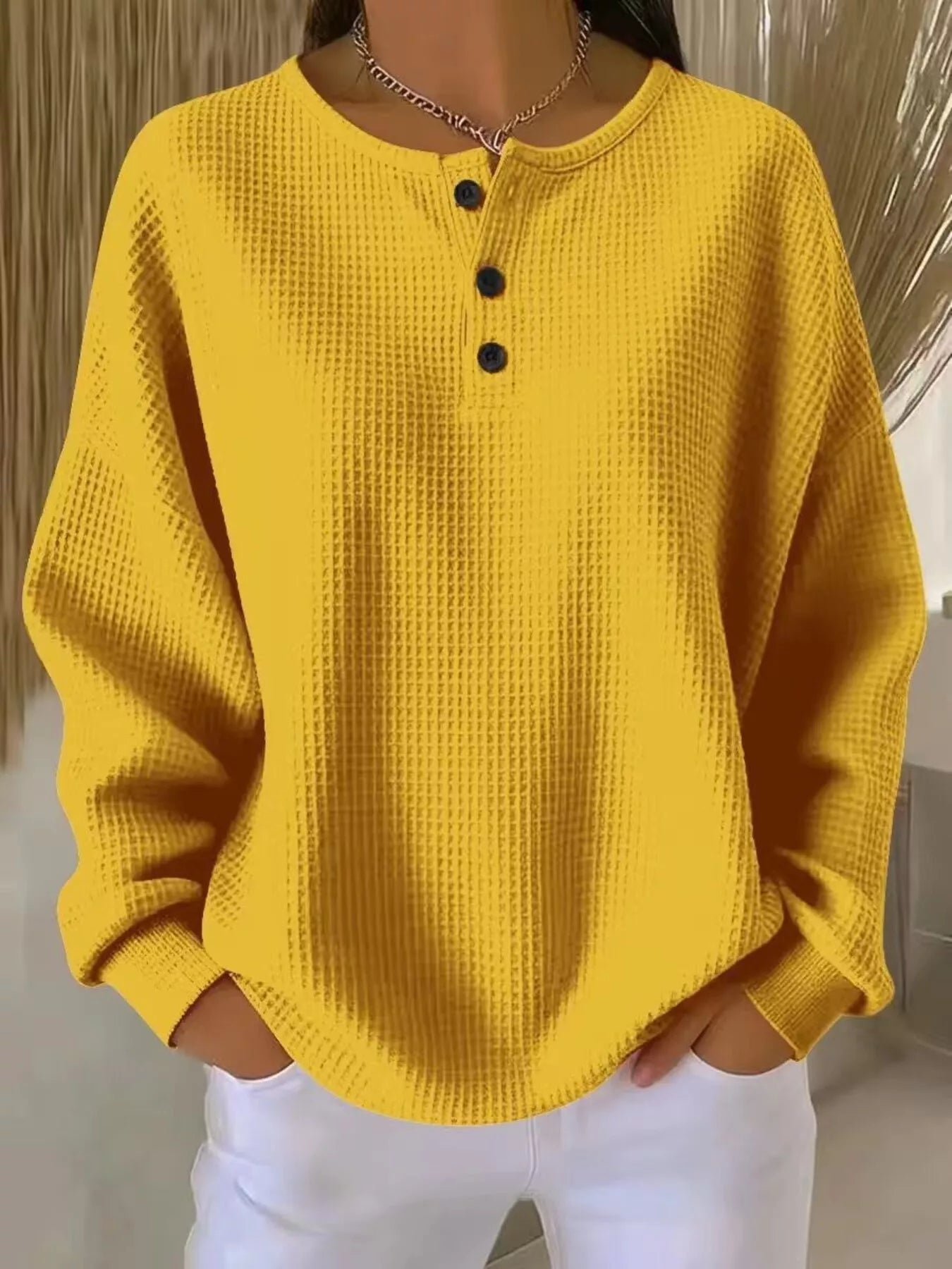 Trendsi Full Size Waffle Knit Button Detail Top Plus Size -