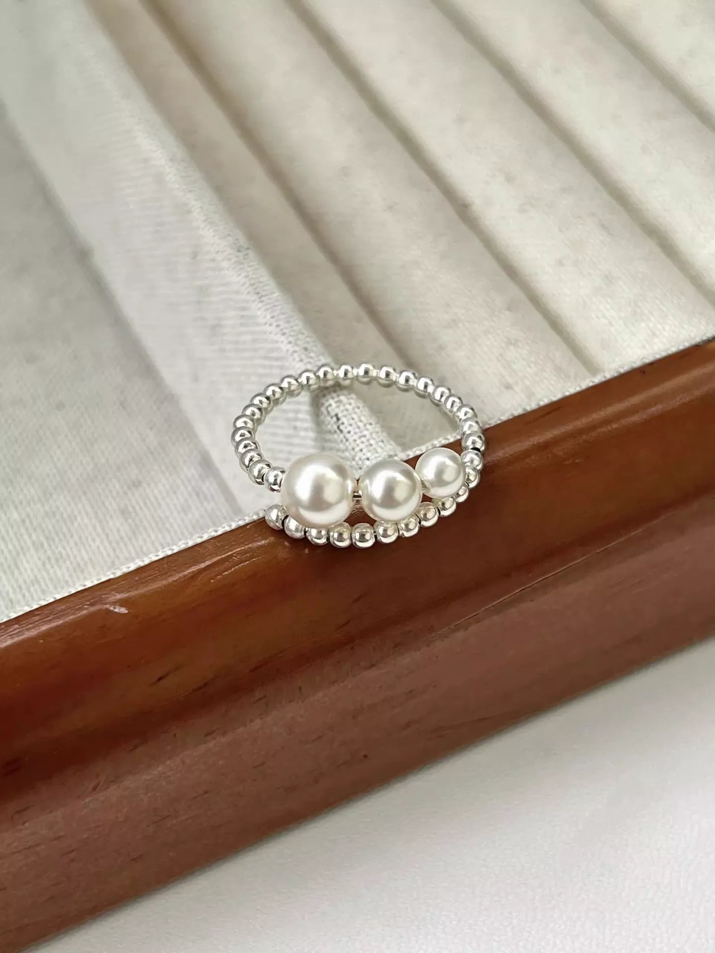 Women's 925 Sterling Silver Triple Pearl Beaded Bypass Ring