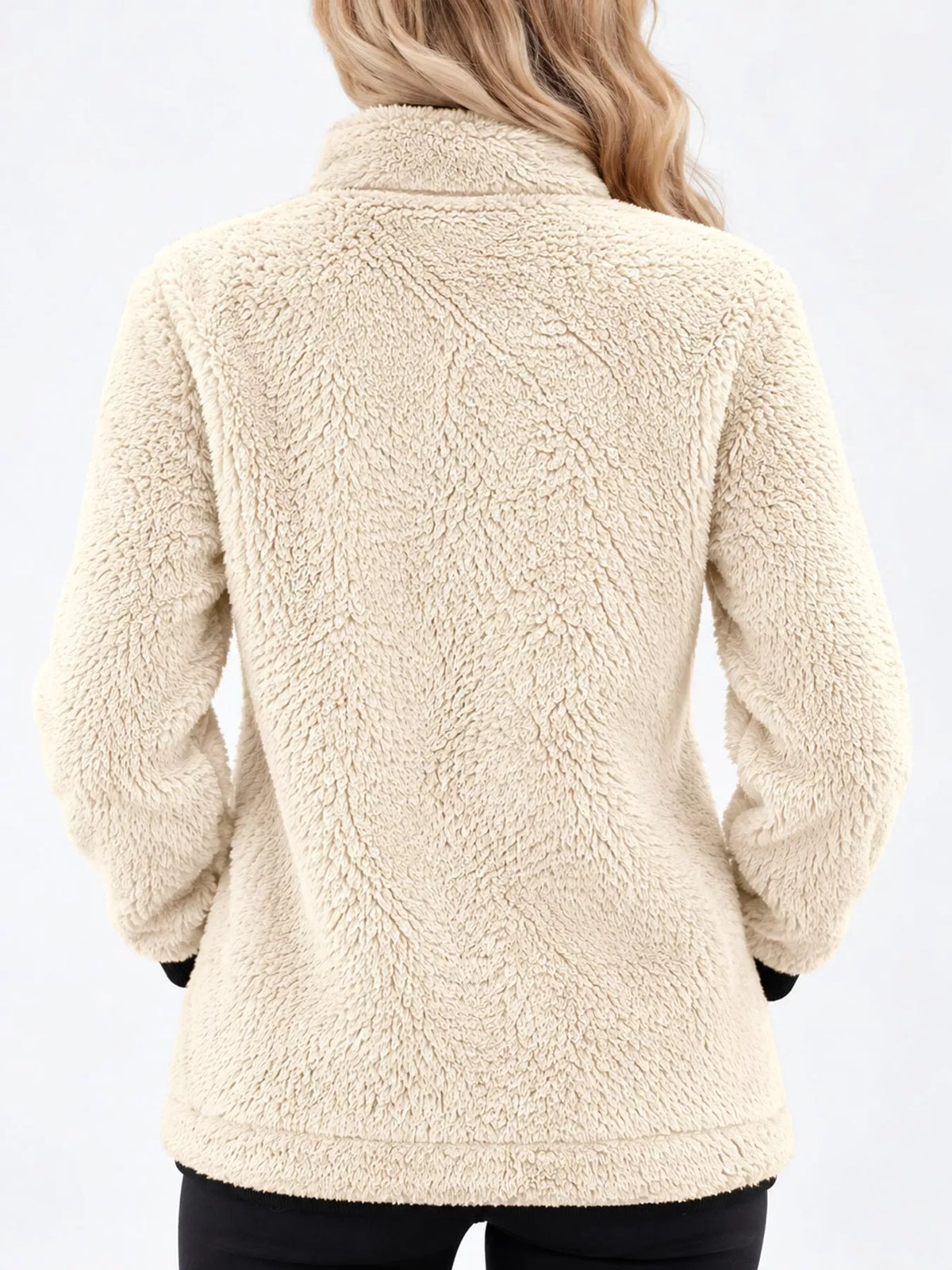 Contrast-trim fleece jacket, cream back