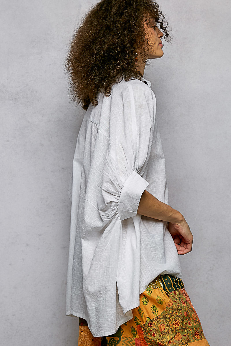 Women's 100% Cotton Button-Down Half-Dolman Sleeve Shirt — product view 9