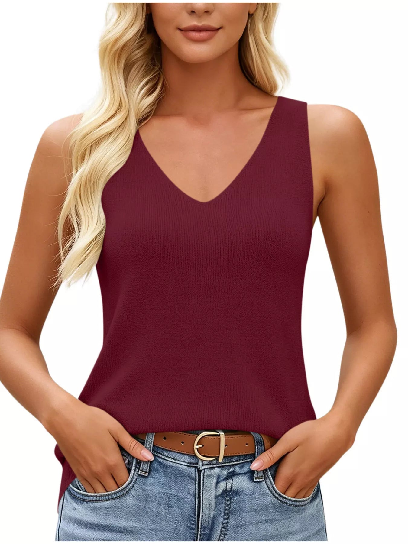 Trendsi V-Neck Ribbed Knit Tank Top -