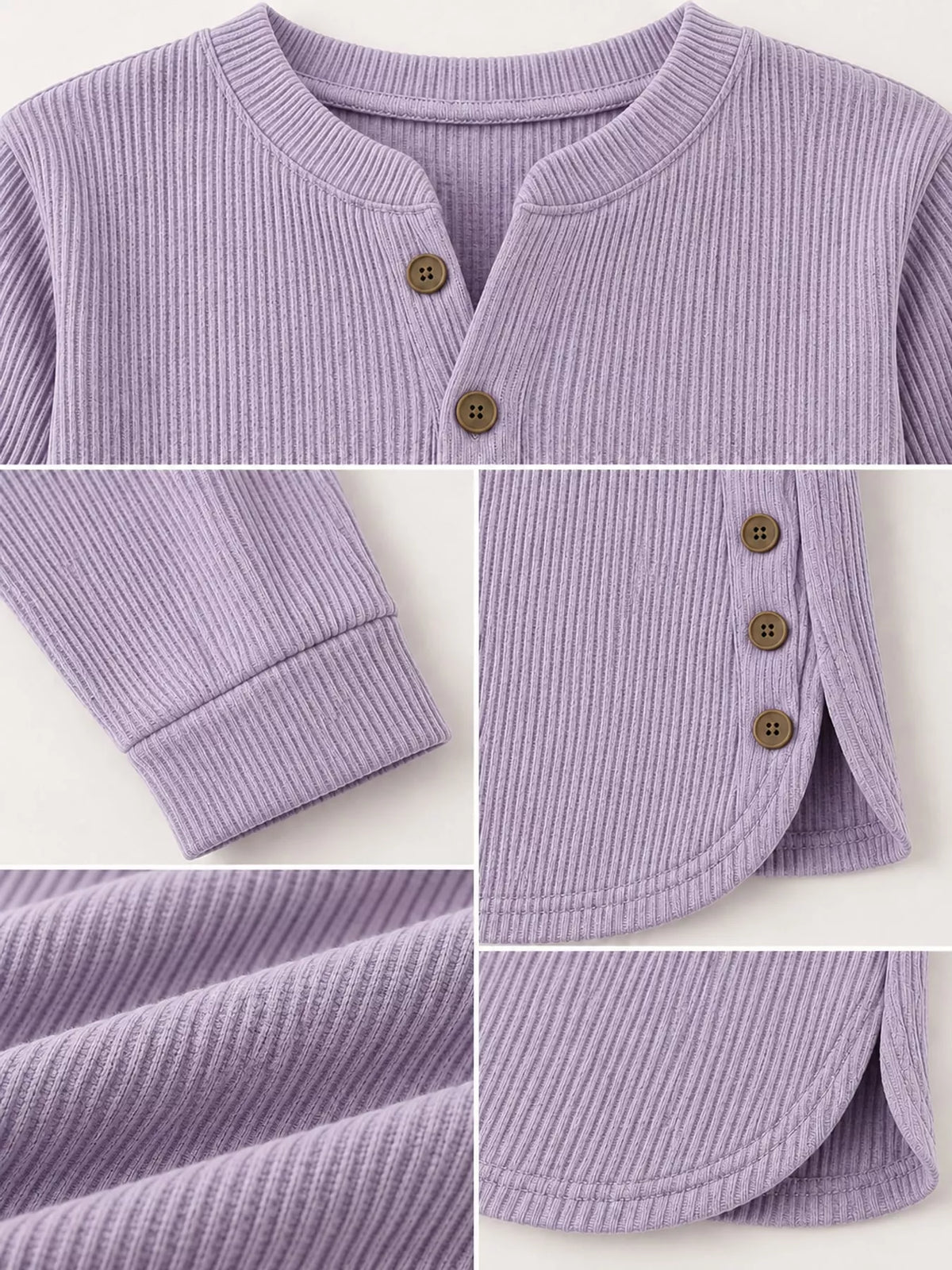 Purple button detail long sleeve top, detail view
