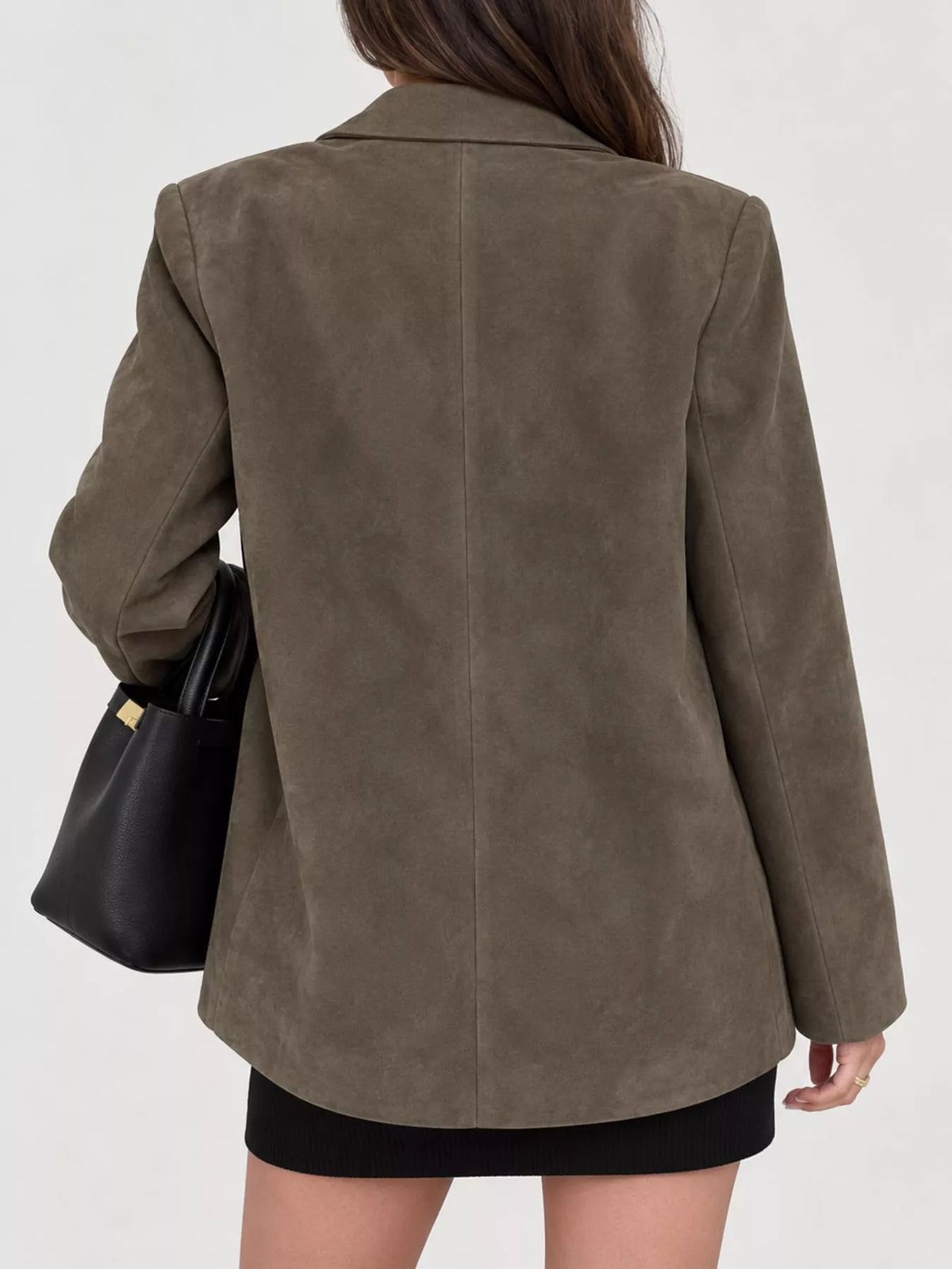 Army green lapel blazer, back view