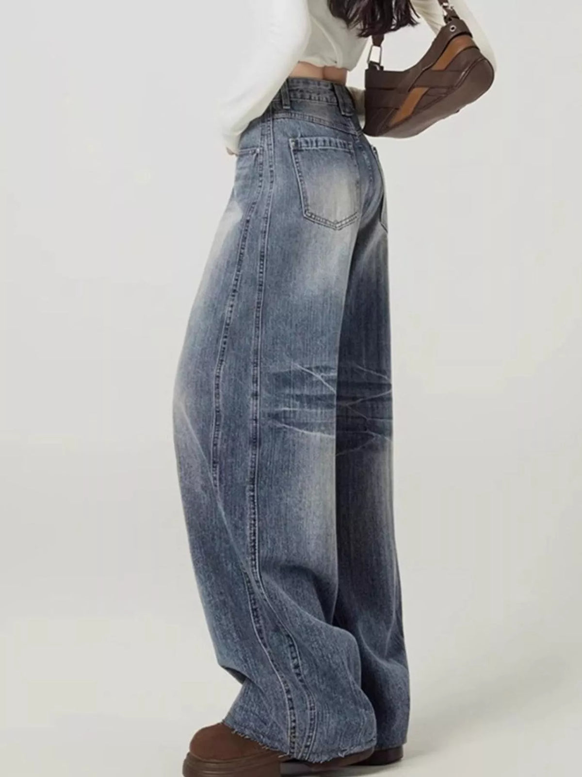 Vintage Wide-Leg Jeans, back view in vintage blue