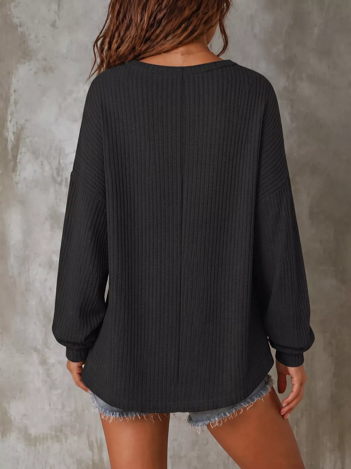 Trendsi Button Detail Dropped Shoulder Knit Top -