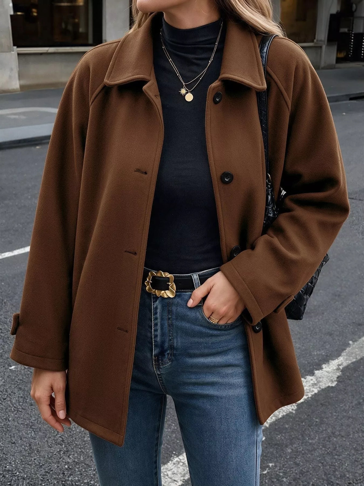 Trendsi Single-Breasted Raglan Sleeve Outerwear -
