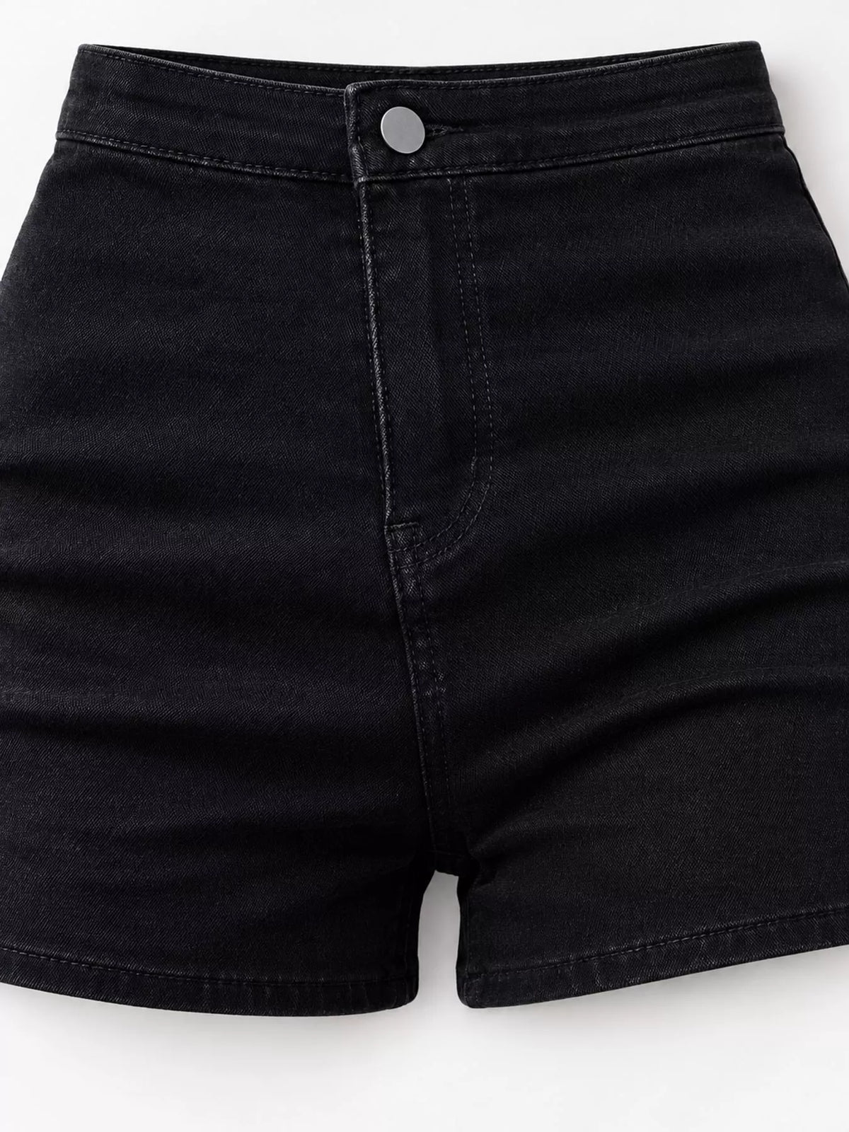 Denim shorts, black button waist detail