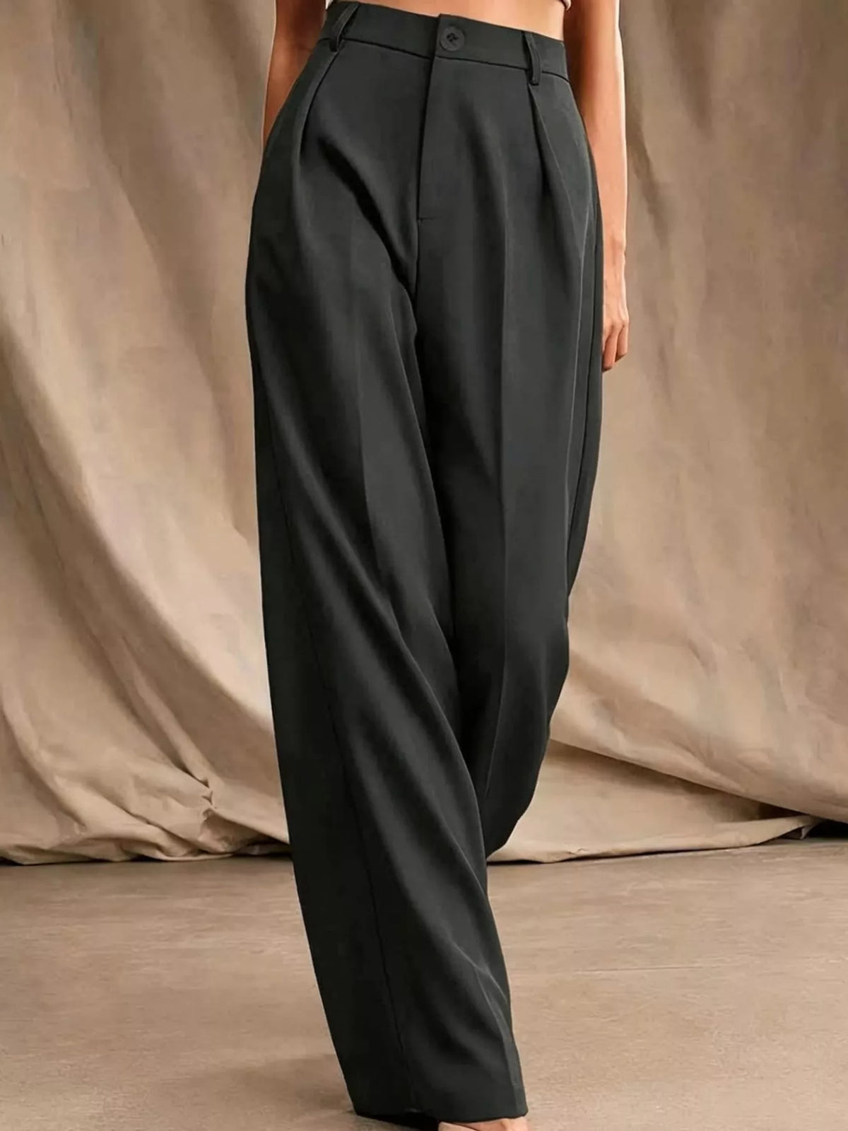 Women's Pleated Wide-Leg Trousers in gray — front view
