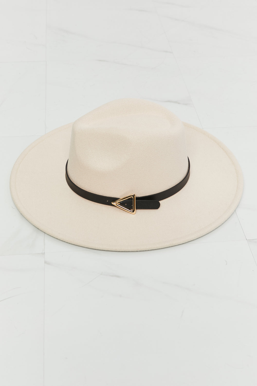 Women's Fedora Hat With Adjustable Strap And Faux Leather Belt Buckle Beige — product view 5