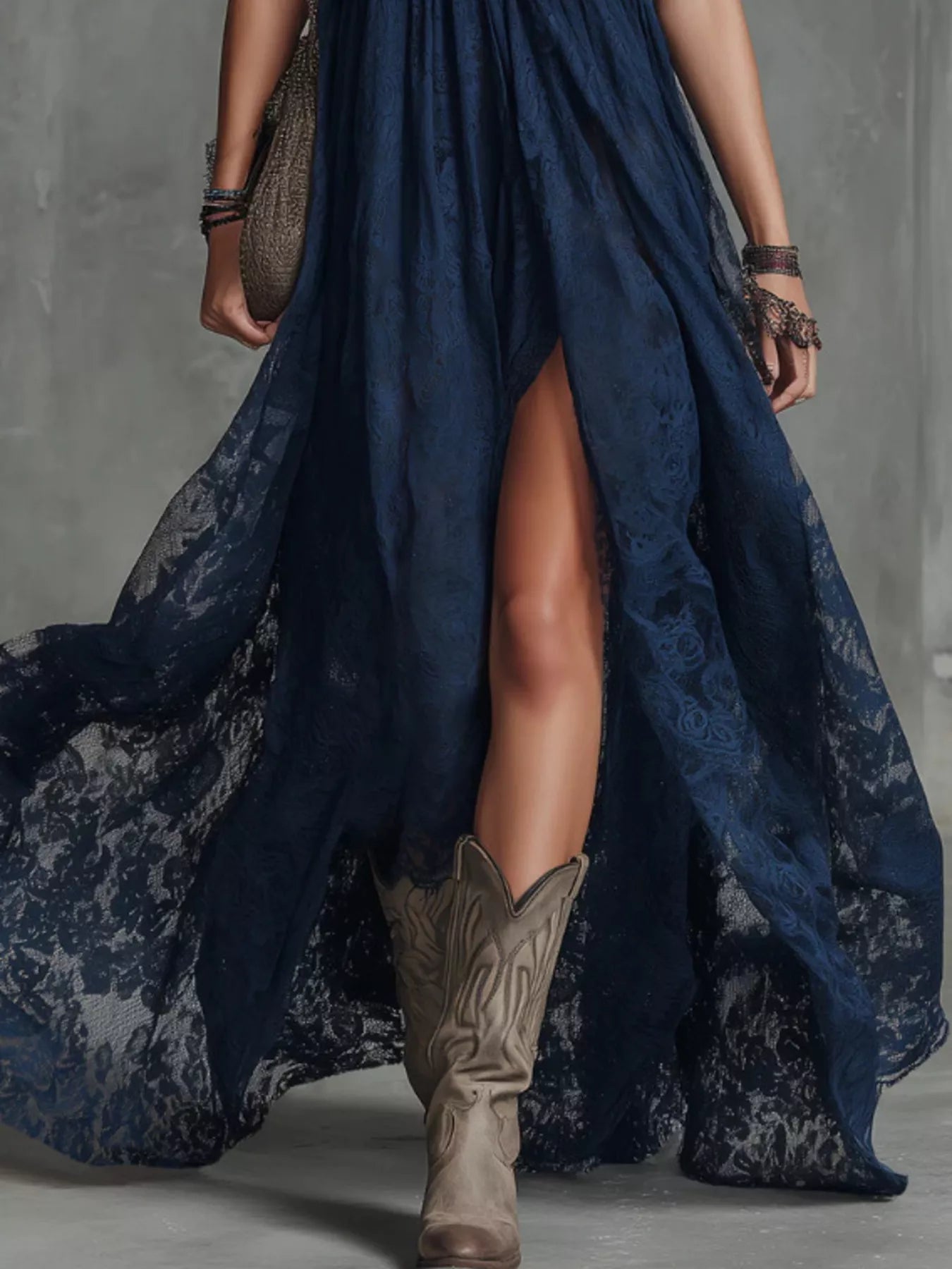 Lace maxi dress with high slit