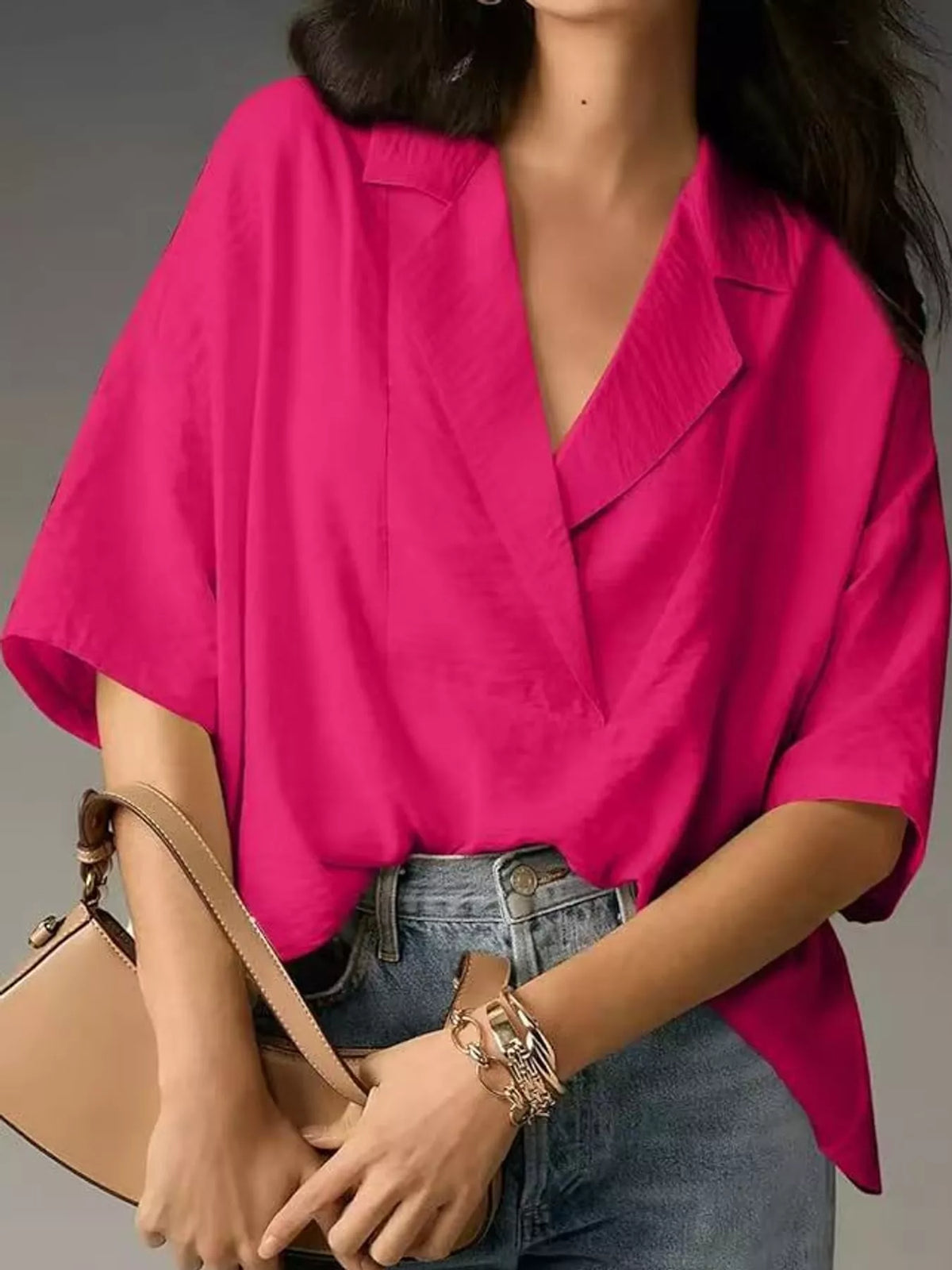 Half-sleeve blouse, pink front