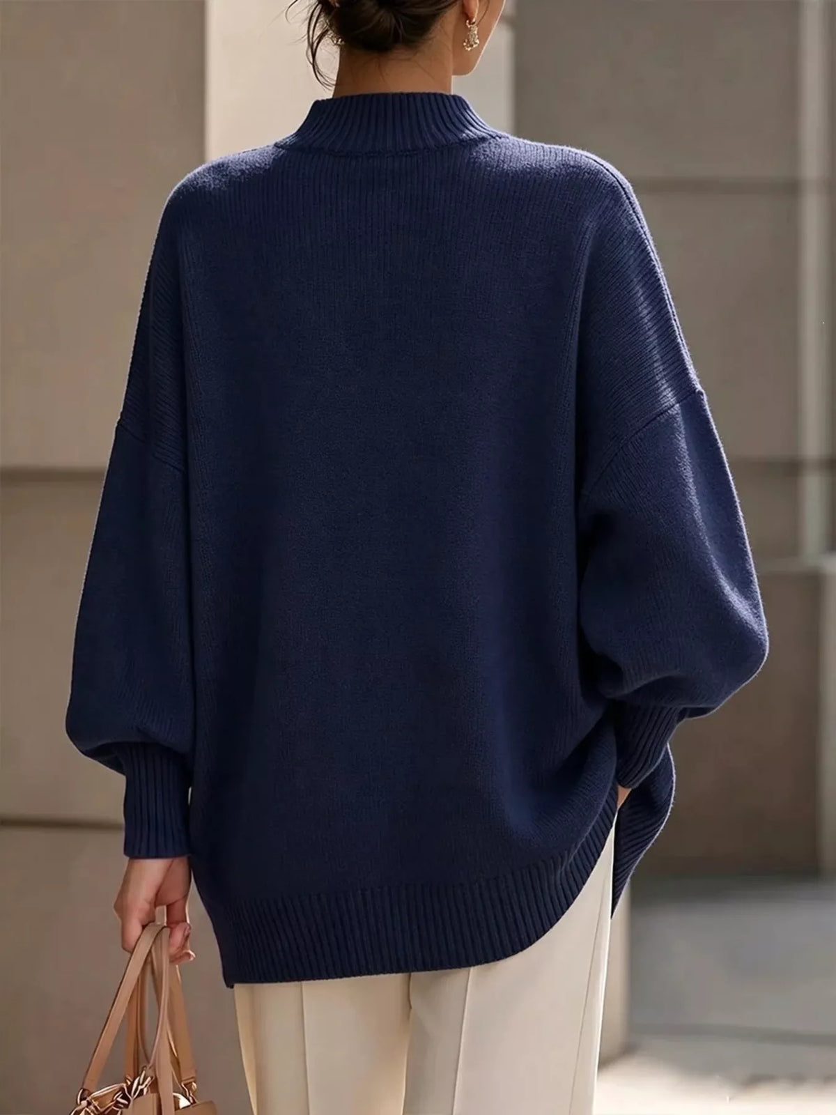 Asymmetric Button-Decorated Sweater — back view