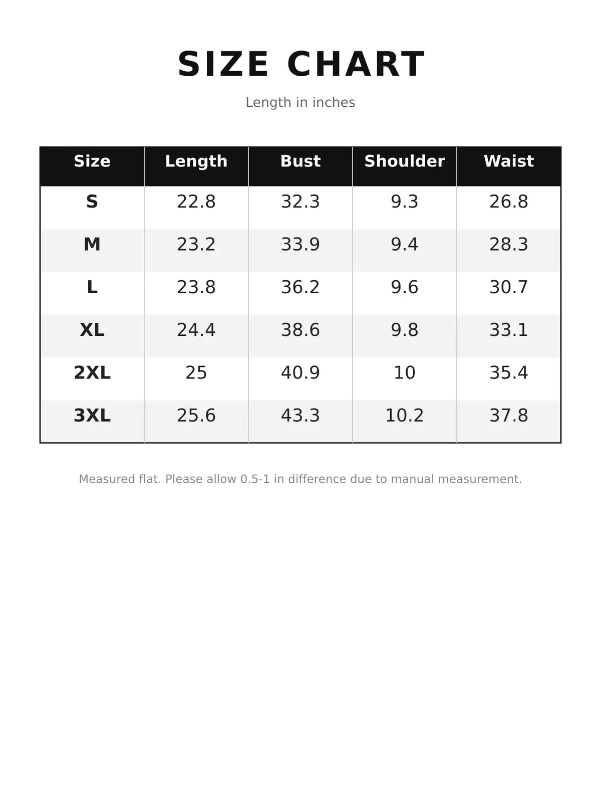 Size chart for women's ribbed knit slim fit tank top