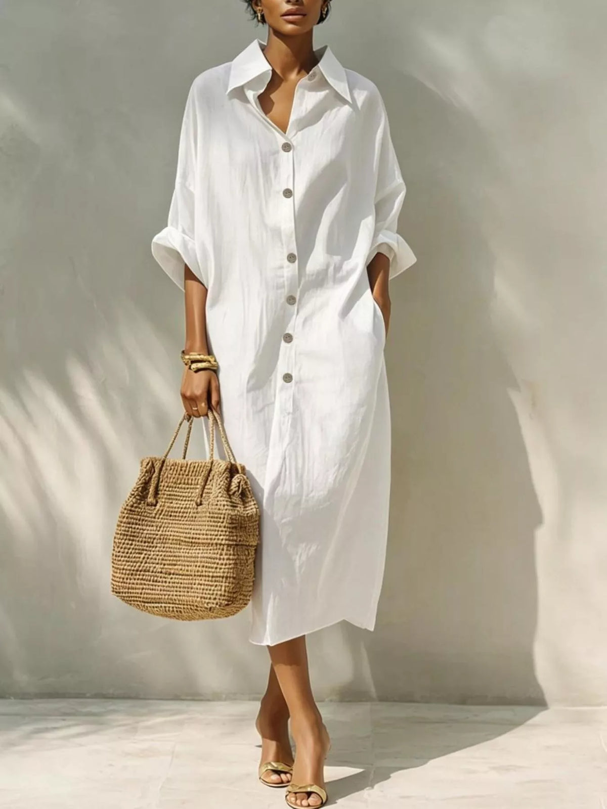 White button-down shirt dress