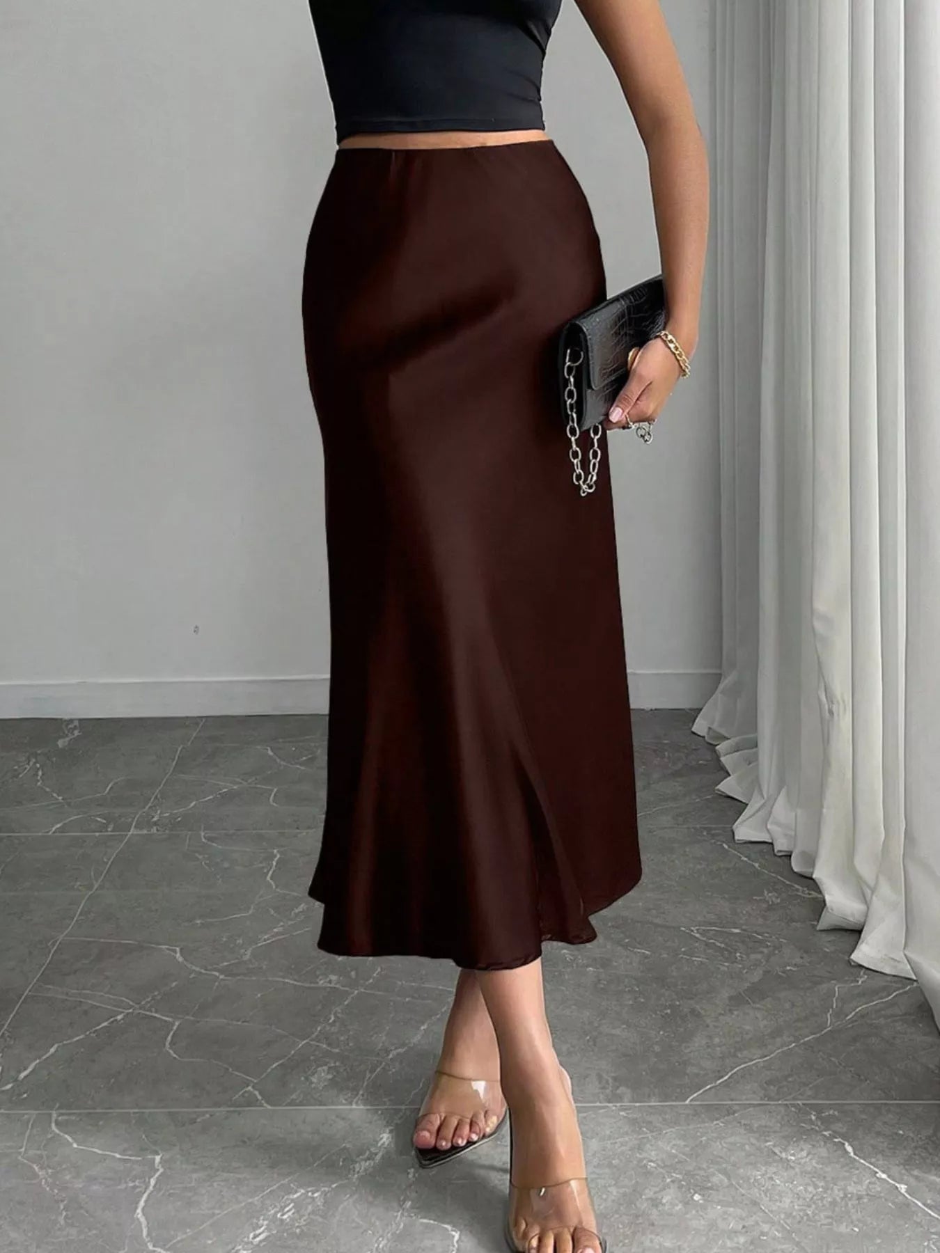 Trendsi Satin Midi Skirt -