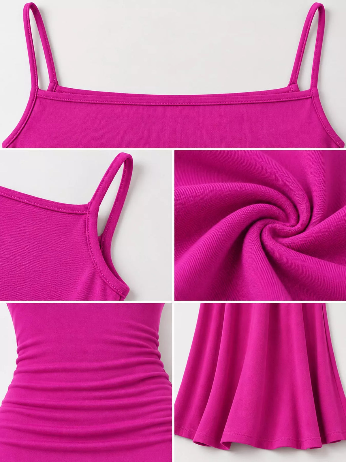 Square neck spaghetti-strap maxi dress, construction and design details