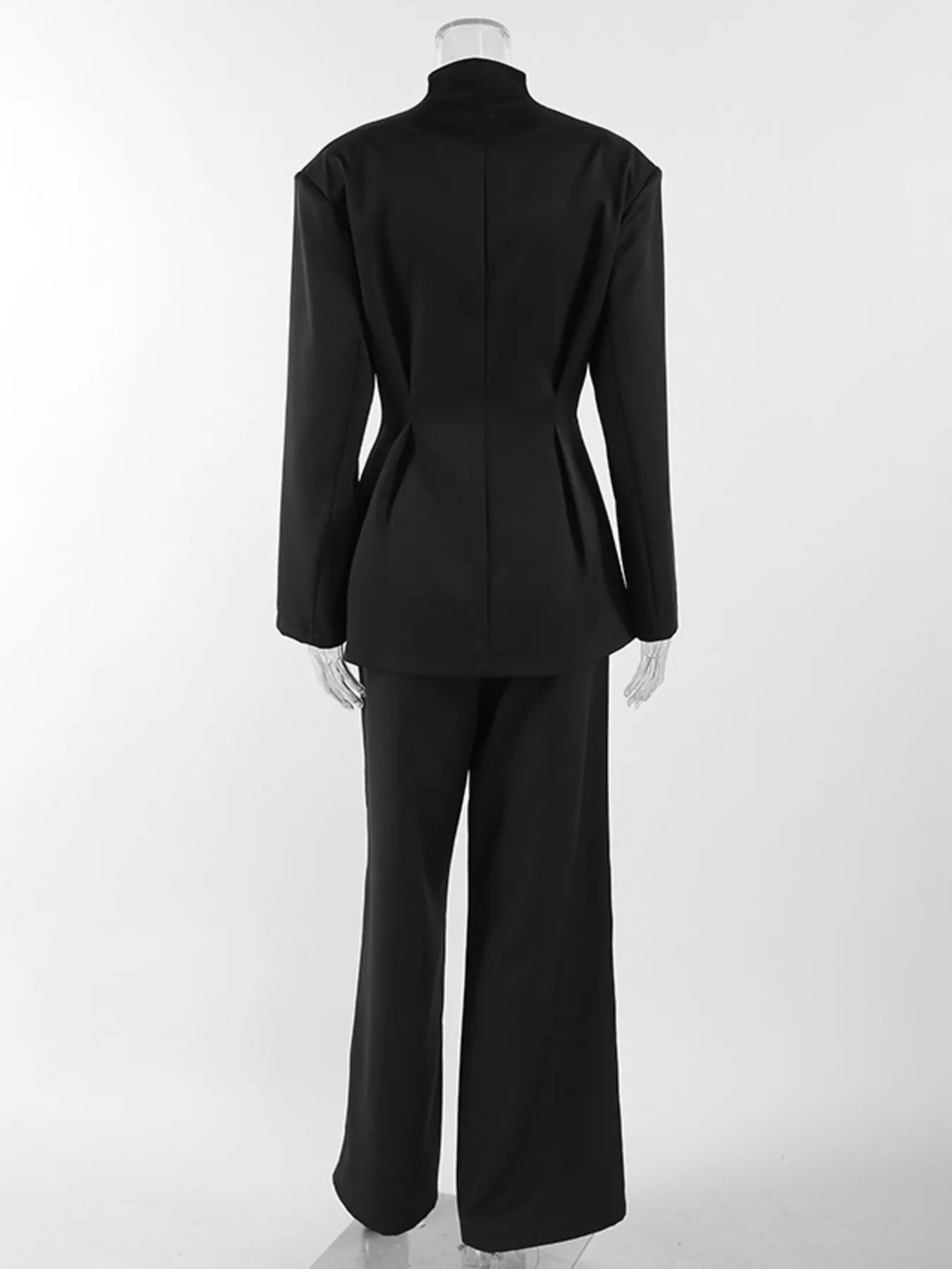 Trendsi Chic Button Down Pleated Blazer and Wide-Leg Pants Suit Set - Outerwear