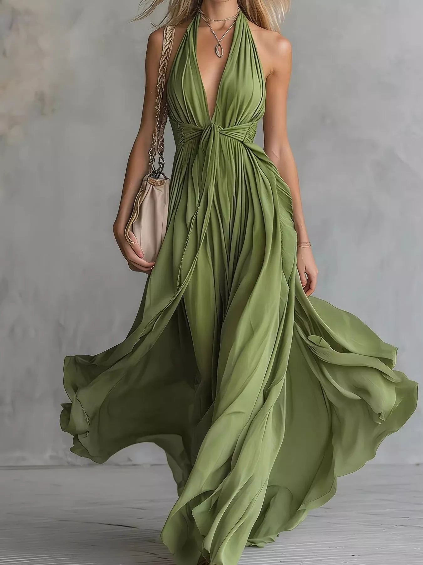 Trendsi Crisscross Back Ruched Maxi Dress -