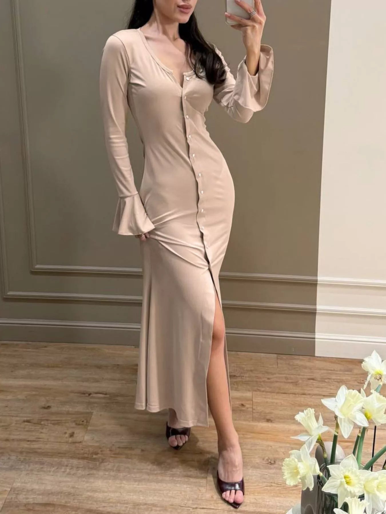 Trendsi Button-Down Bodycon Maxi Dress -