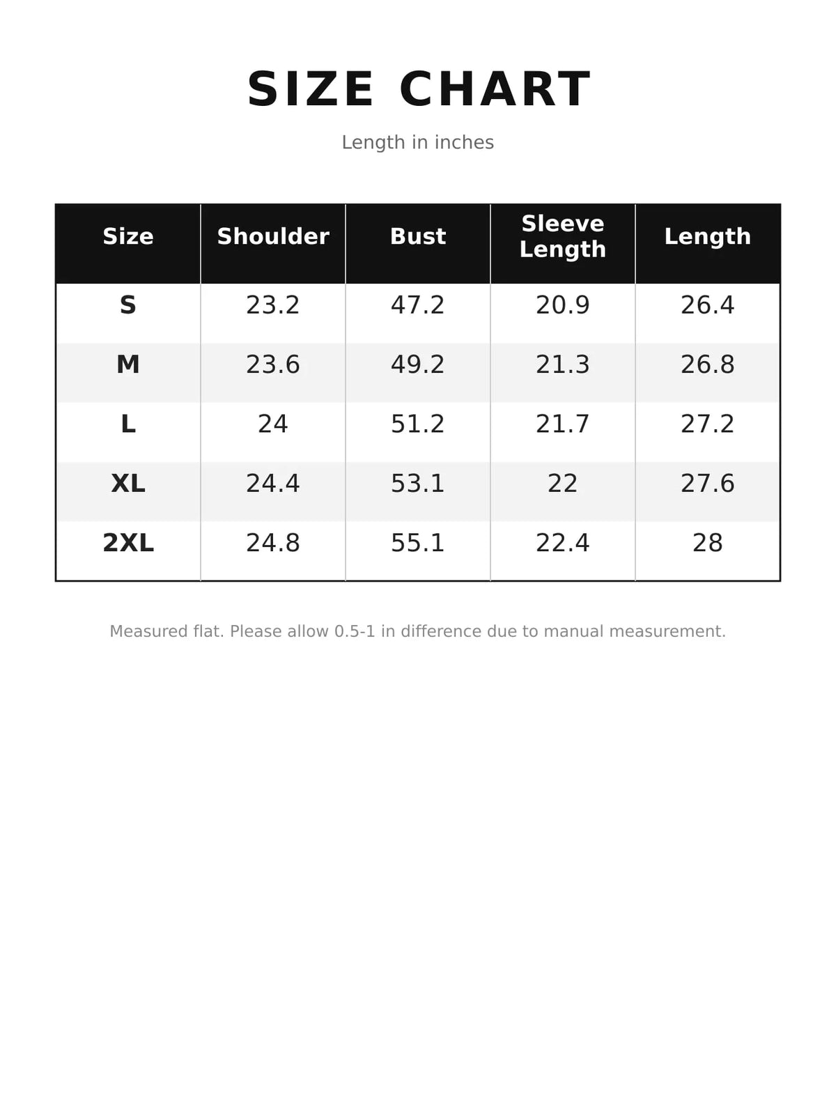 Size chart for teddy fleece dropped shoulder jacket