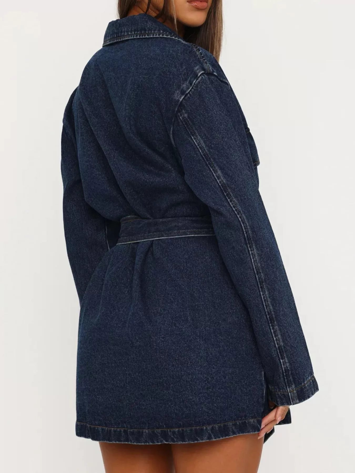 Trendsi Long Sleeve Longline Denim Jacket with Belt -