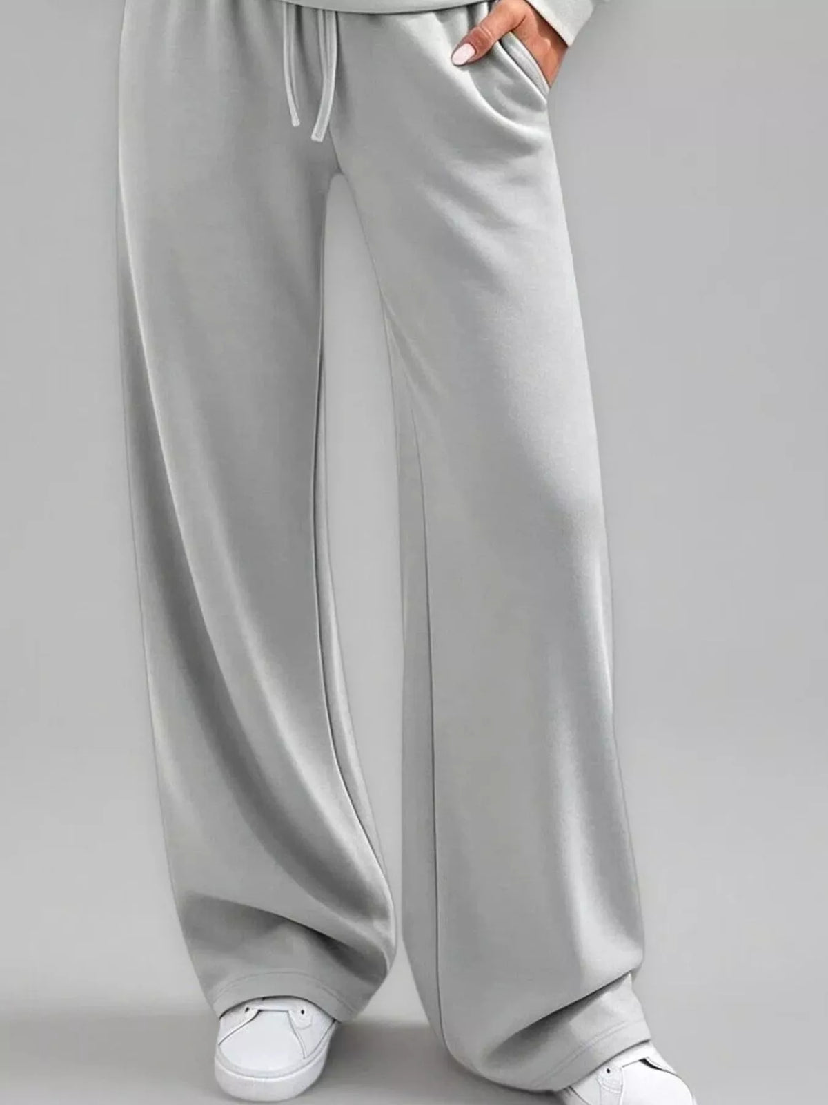 Button-detail dropped-shoulder top and pants set