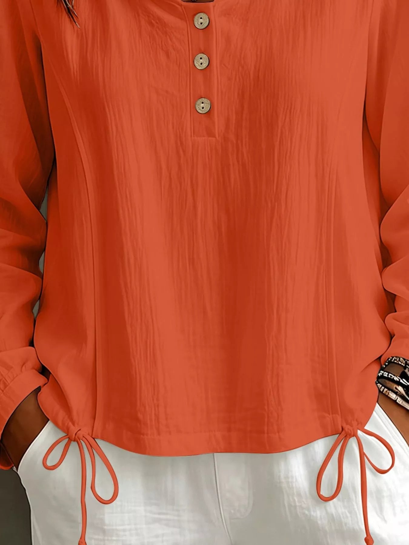 Trendsi Button Detail Long Sleeve Hooded Blouse -