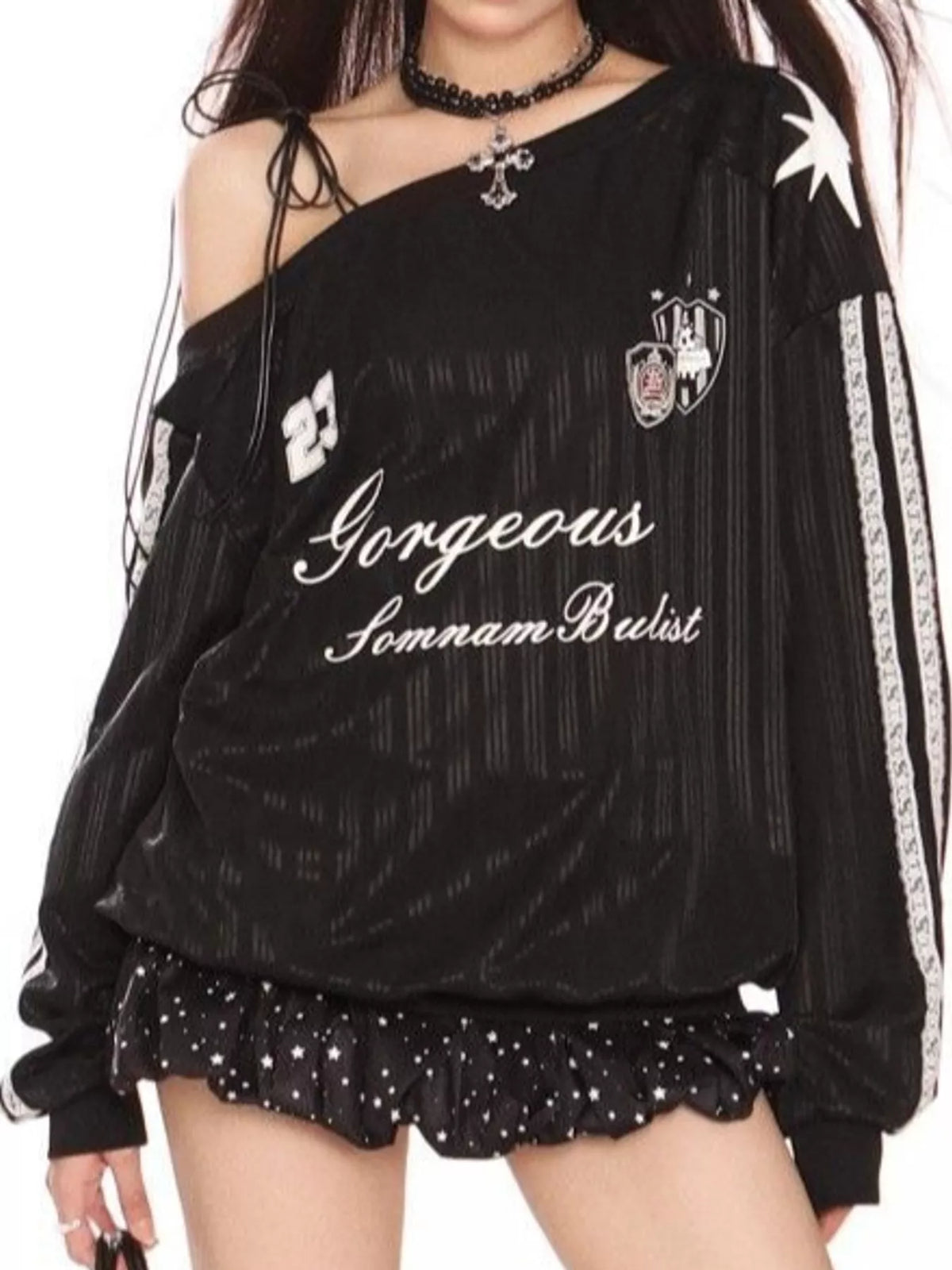 Black one shoulder graphic sweatshirt