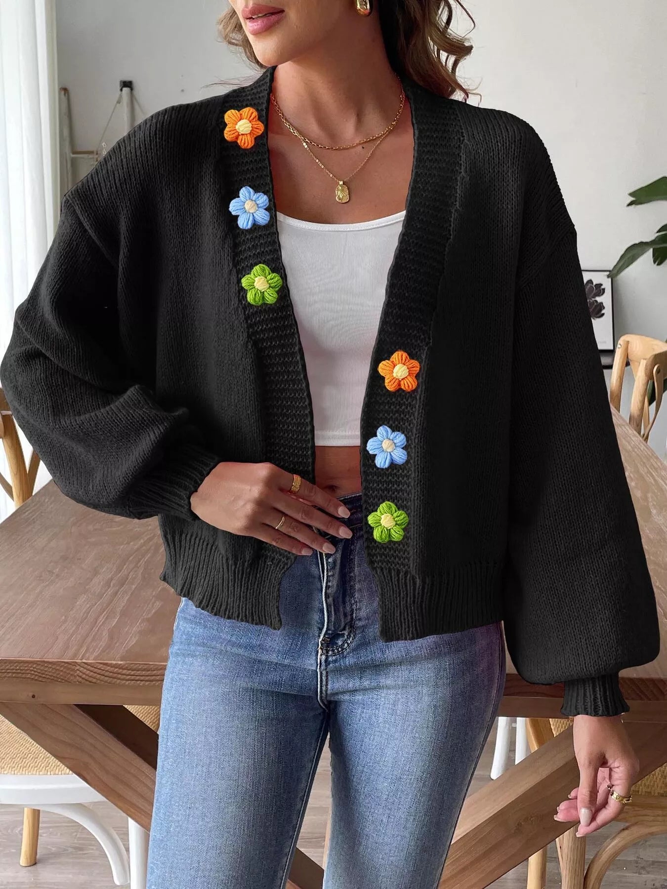Flower open-front cardigan