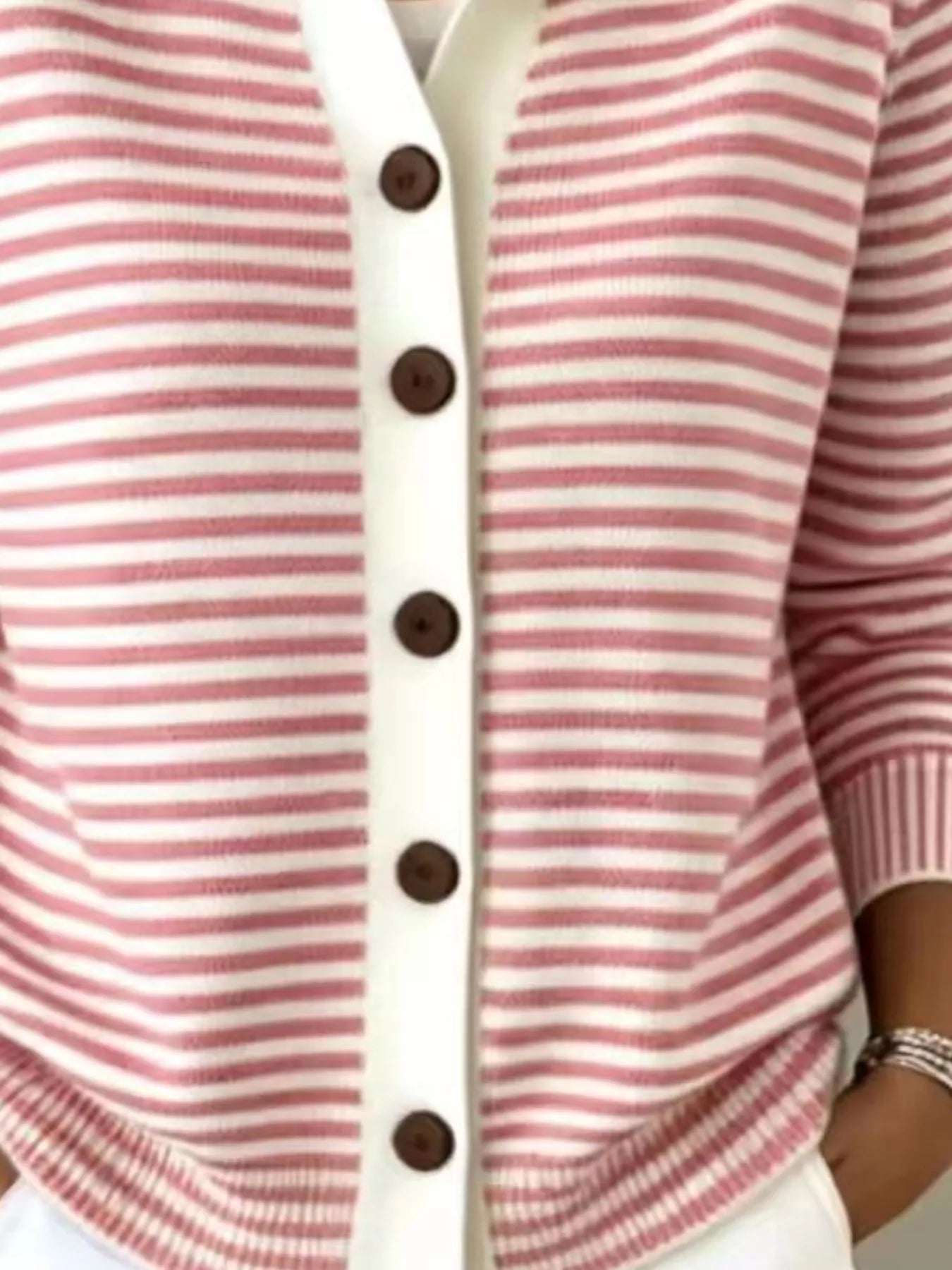 Trendsi Full Size Striped Button-Down Knit Cardigan Plus Size -