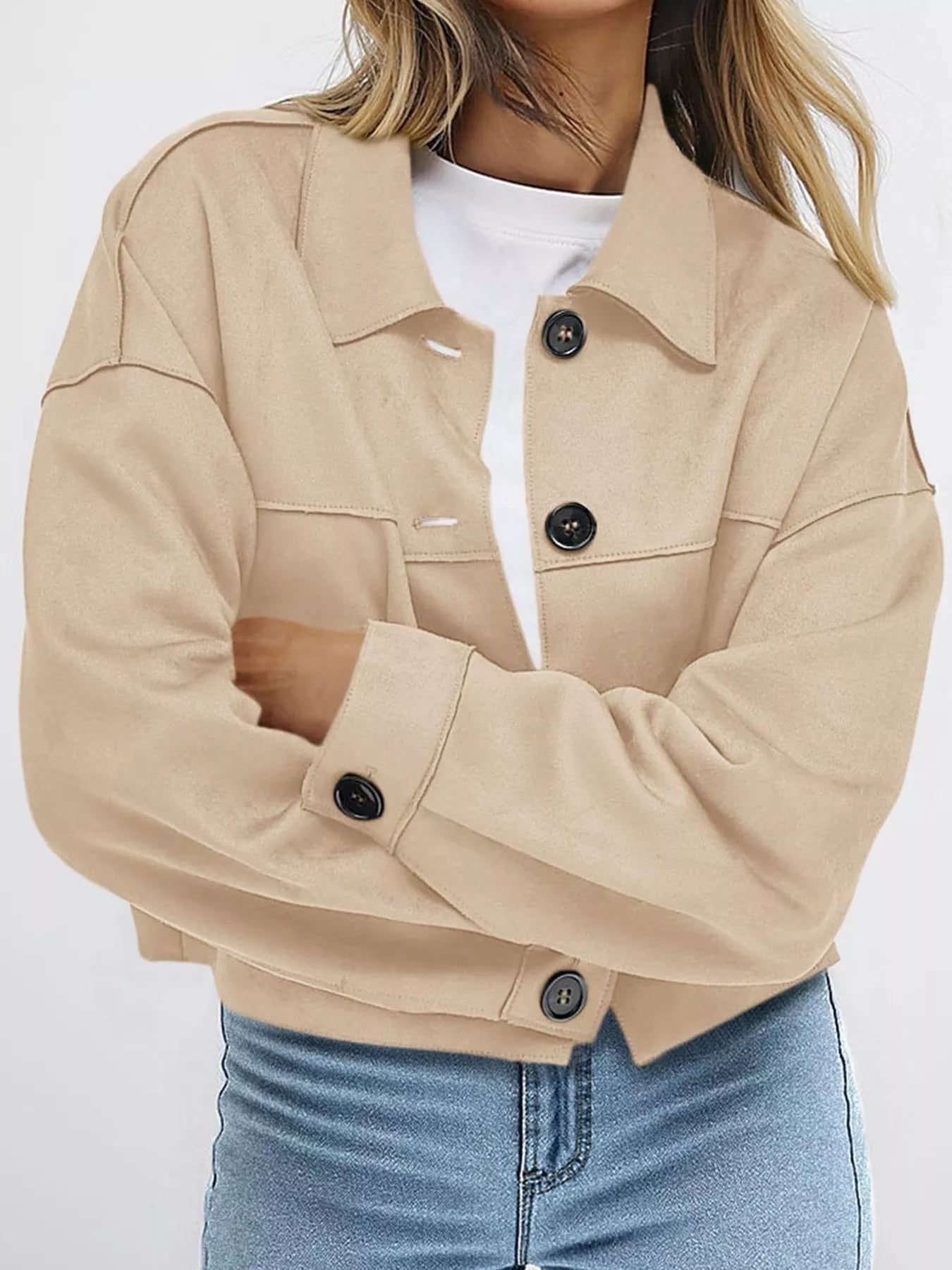 Trendsi Button-Down Cropped Jacket -