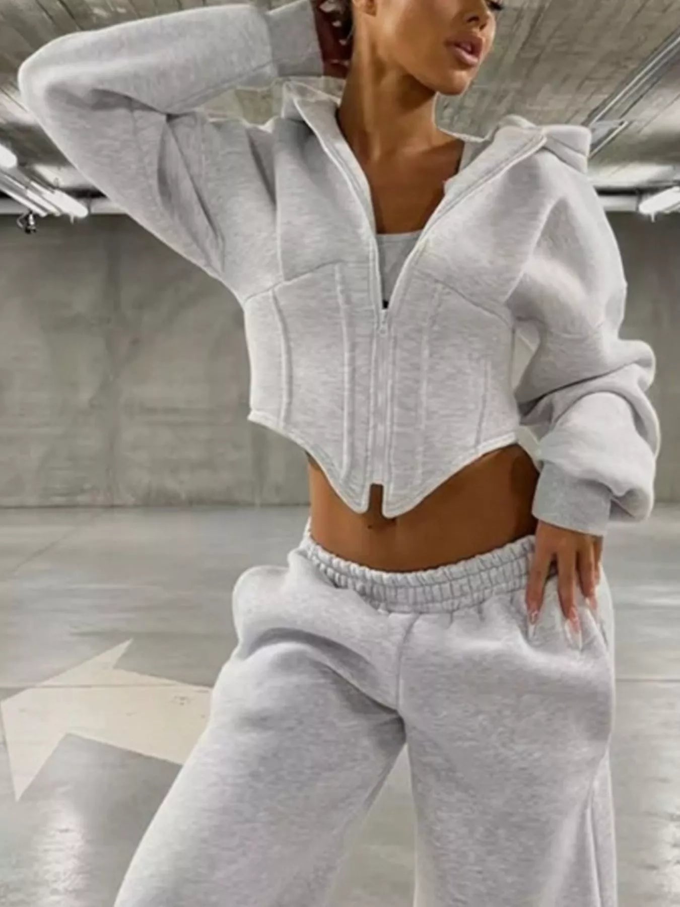 Trendsi Zip-Up Cropped Hoodie -