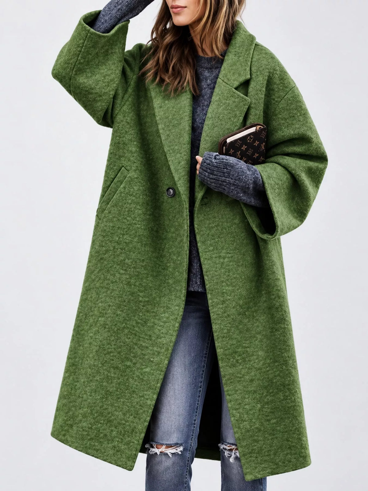 Green lapel collar one button coat