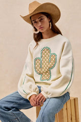 Trendsi BiBi Cactus Embroidered Fleece Sweatshirt -