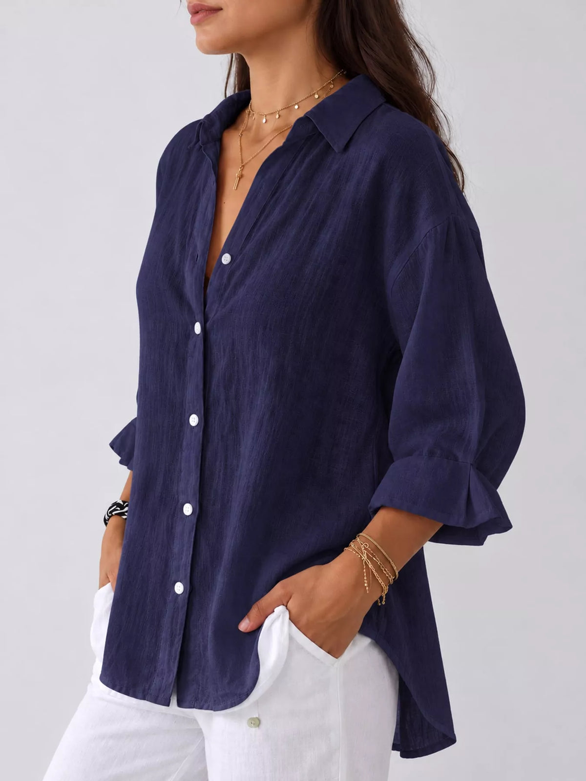 Dark Blue loose fit tie back shirt