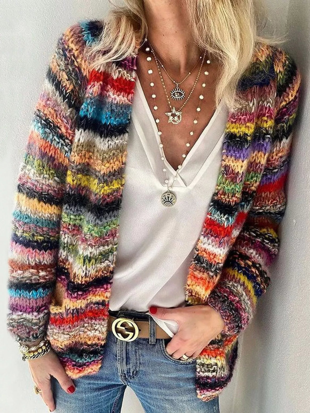 Striped cardigan, multicolor front