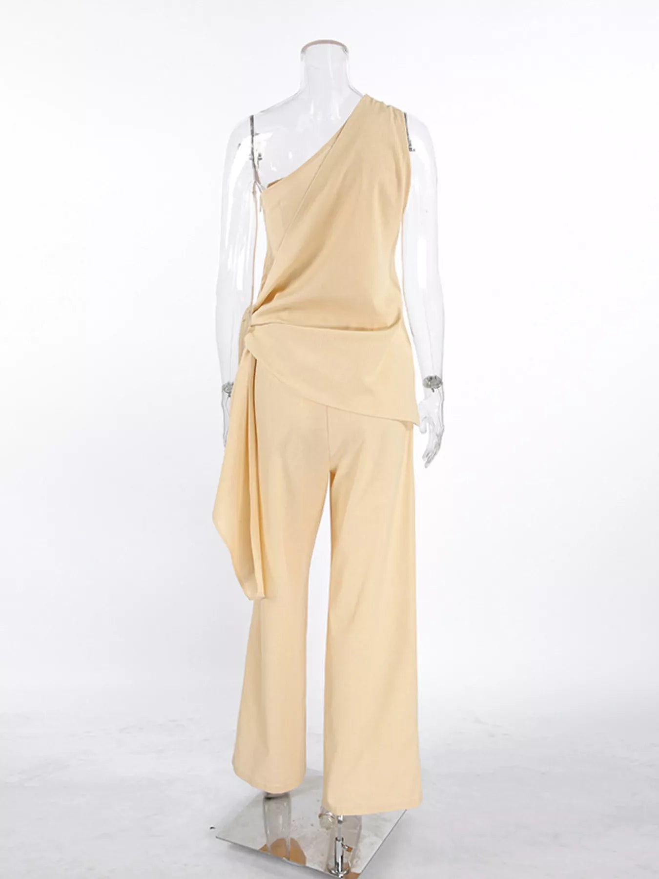 Trendsi One-Shoulder Tie-Waist Top and Wide-Leg Pants Set -