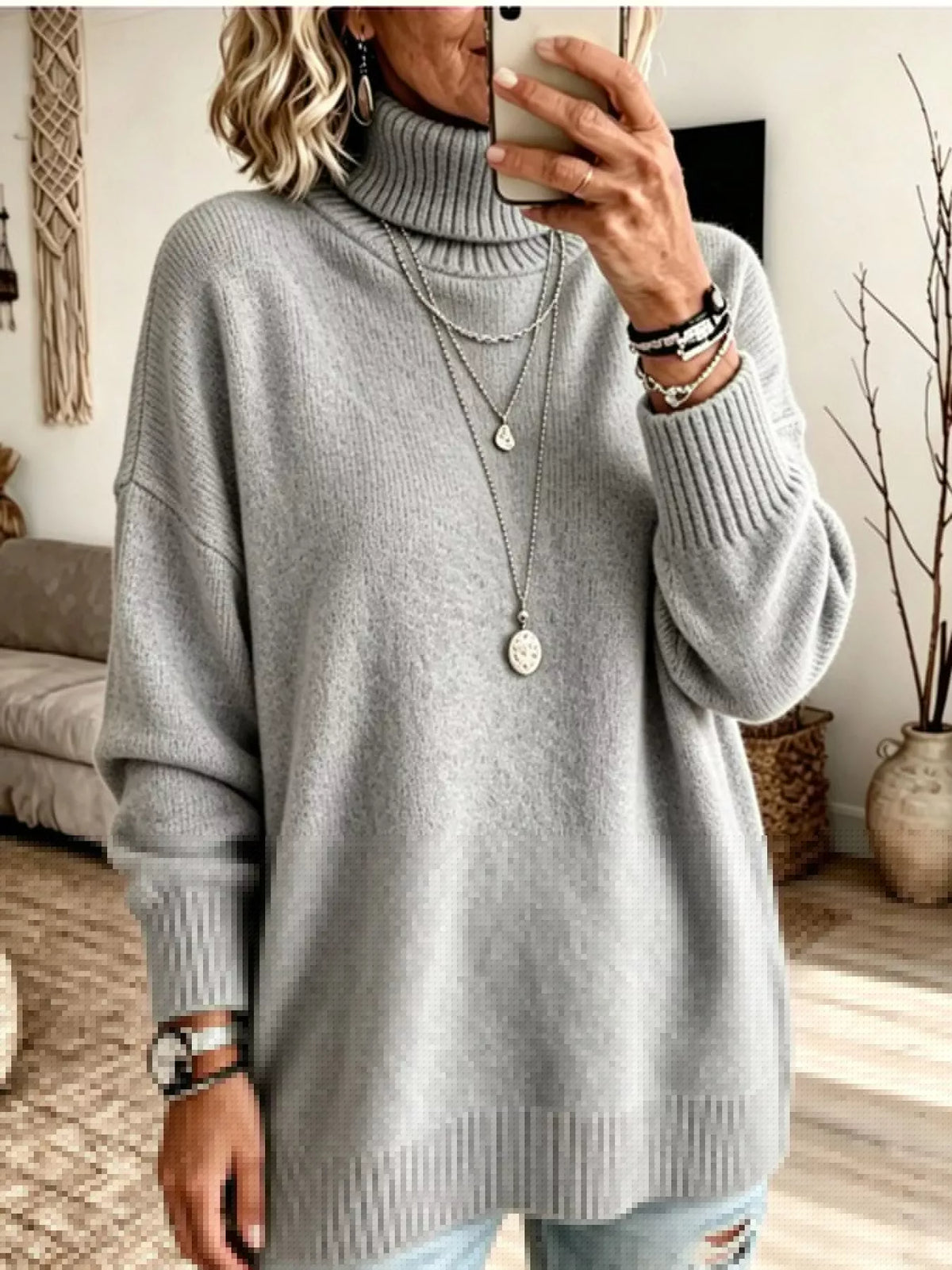 Oversized Turtleneck Pullover Sweater — front view
