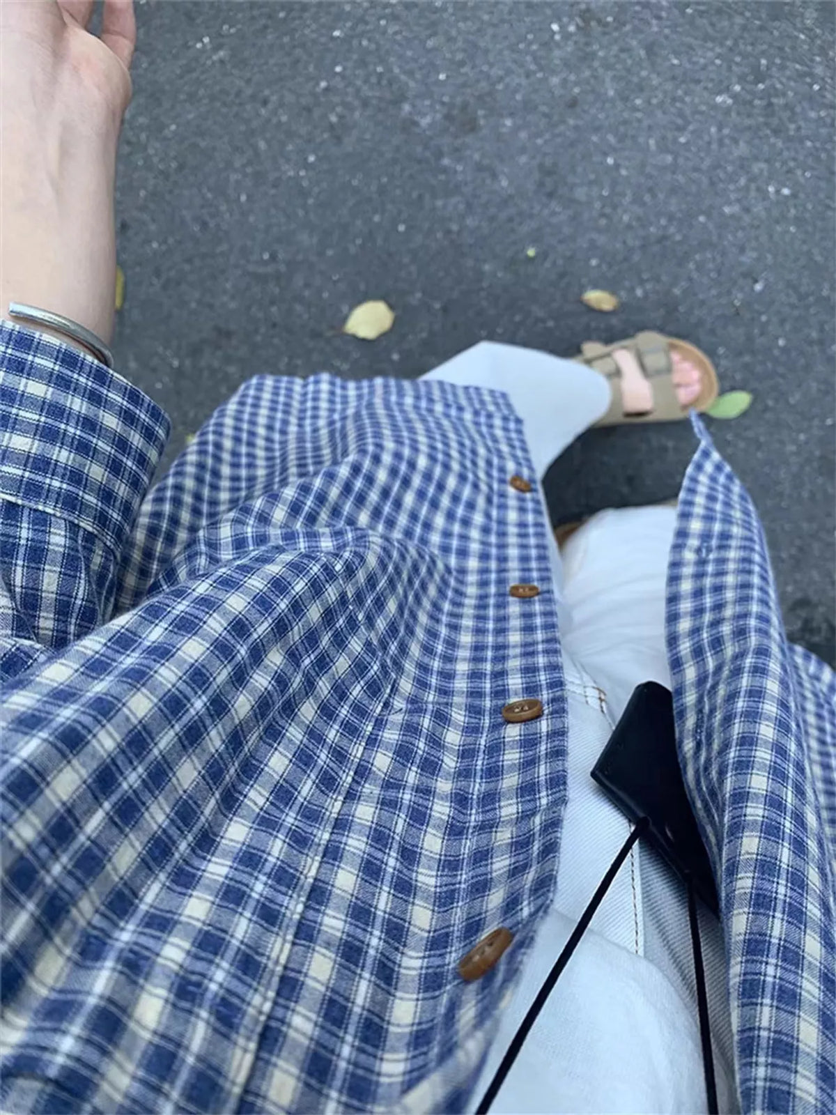 Oversized Plaid Button-Down Shirt — front view