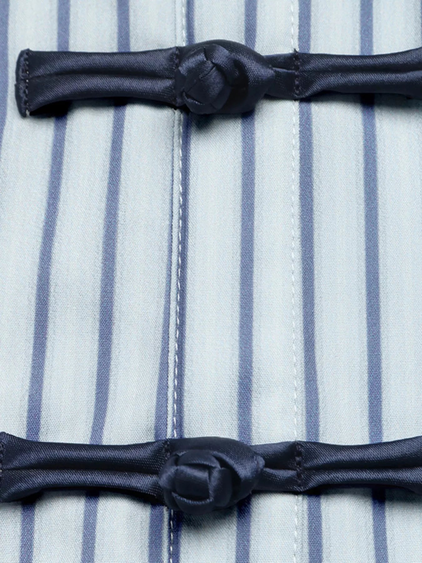 Trendsi Striped Mandarin Knot Buttons Peplum Hem Shirt -
