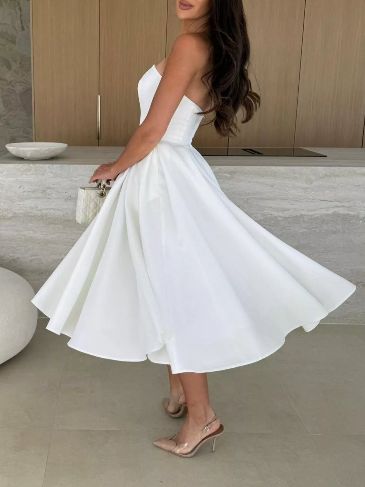 Trendsi Strapless Ruched A-Line Midi Dress -