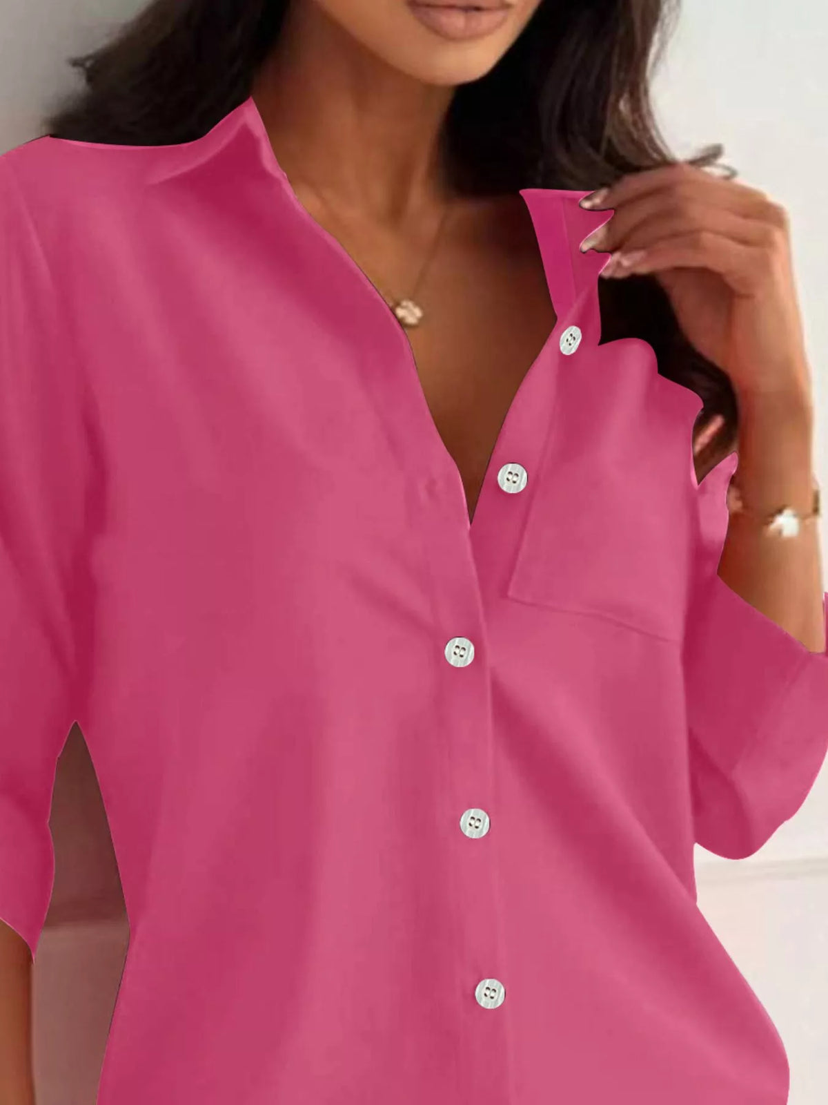 Trendsi Button-Down Roll-Up Sleeve Shirt -