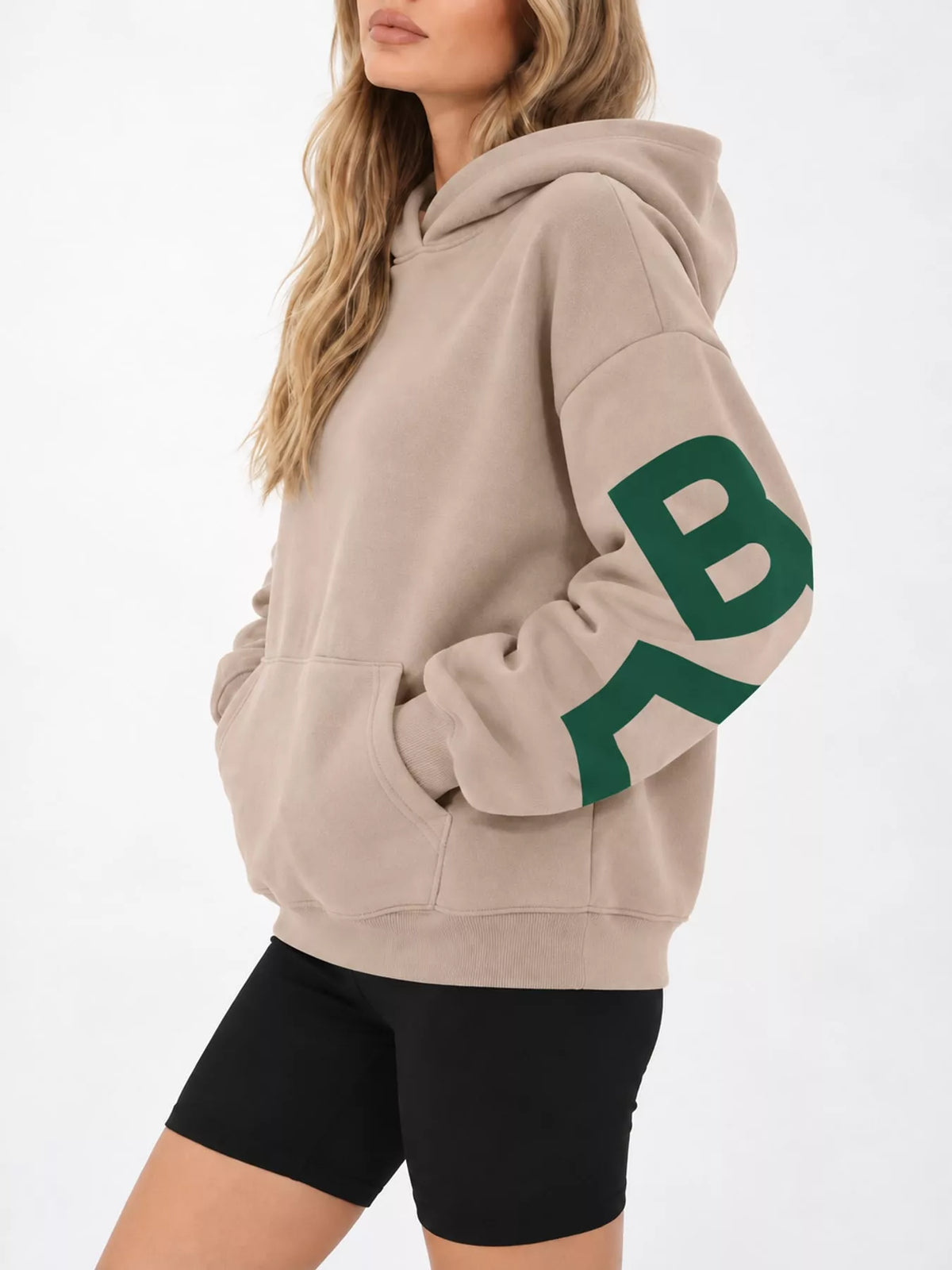 Letter Back Dropped Shoulder Hoodie — side view