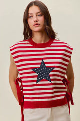Trendsi SO ME Stripe Star Patch 4th Of July Side Tie Vest Top -