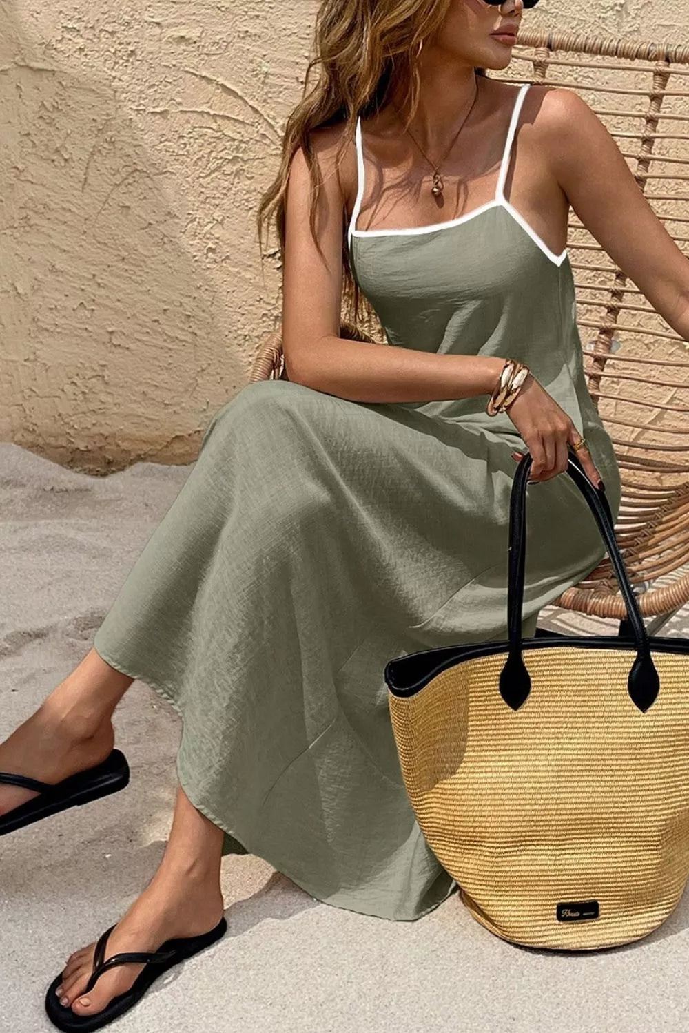 Trendsi Spaghetti Strap Maxi Dress with Contrast Trim -