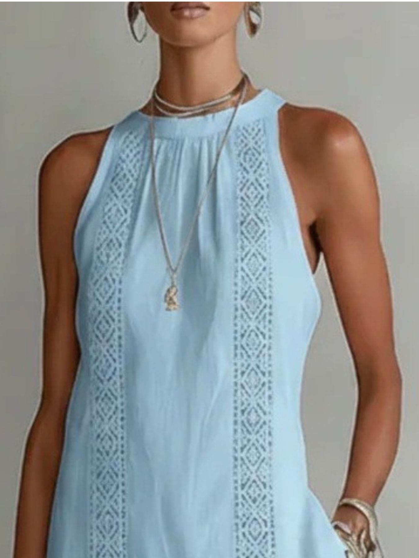 Trendsi Side Slit Sleeveless Hollow-Out Trimmed Midi Dress -